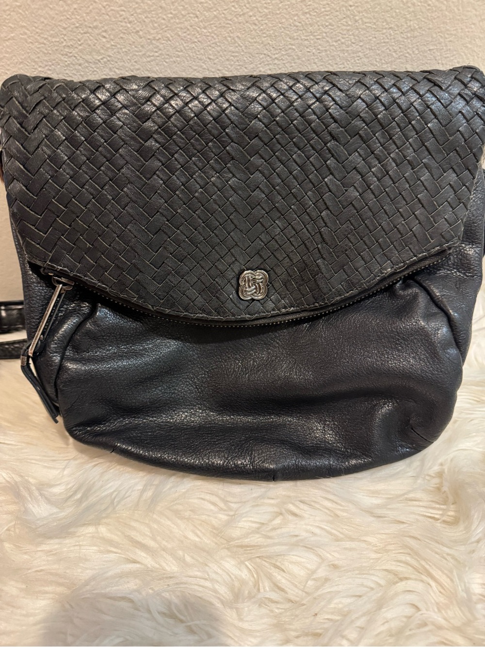 Elliott Lucca Black Woven Leather Crossbody Bag